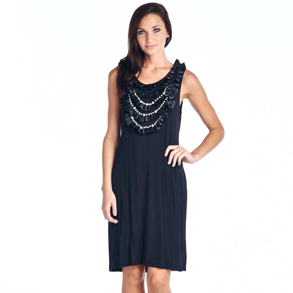 Women's Pearl Neck Trim Tank Dress
